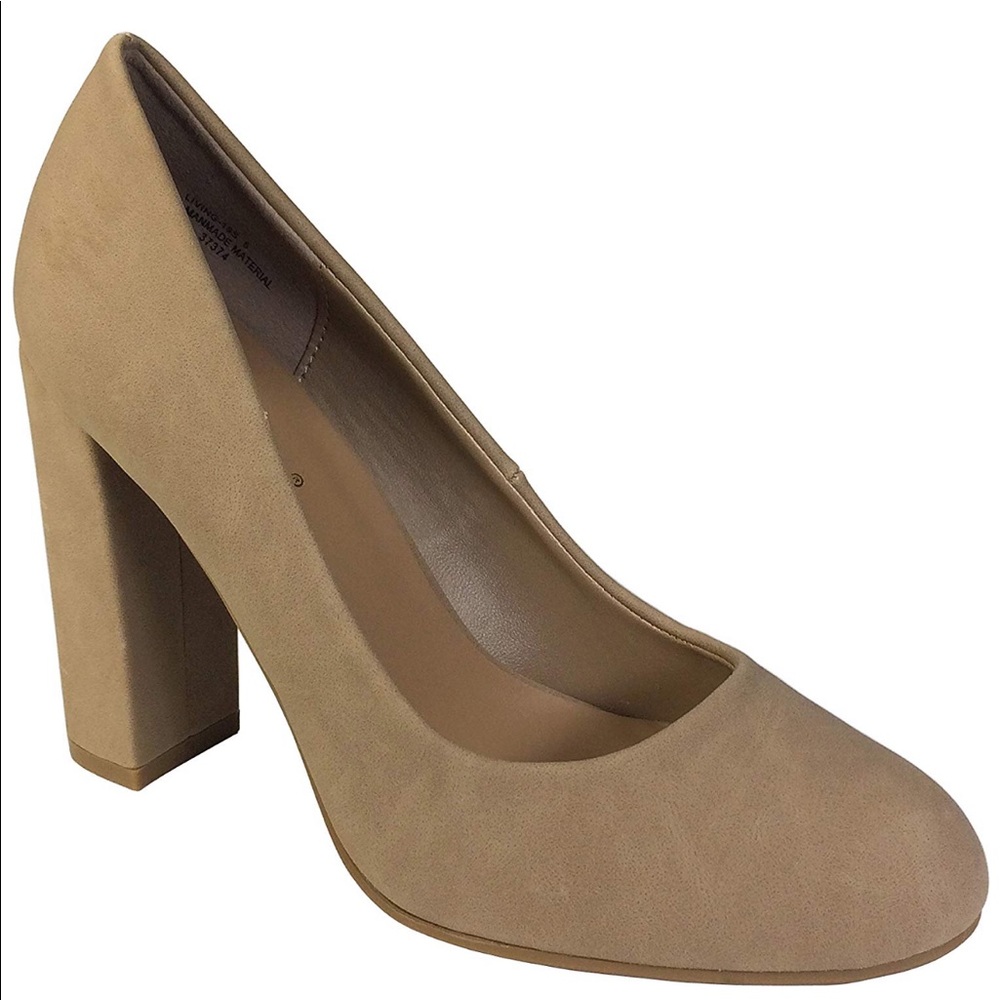 Chunky Heel Pump, Natural Nubuck